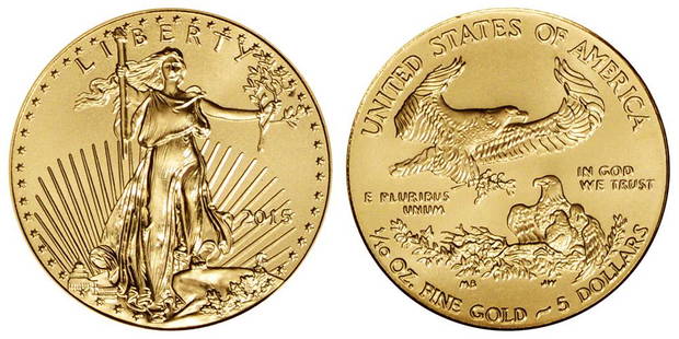 2015 $5 American Gold Eagle Coin: One 2015 $5 American Gold Eagle Coin.