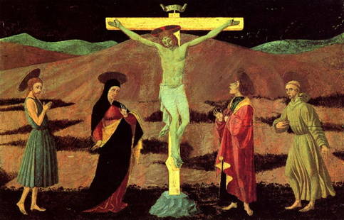 Paolo Uccello - Christ at the Cross: Artist: Paolo Uccello - Title: Christ at the Cross - Medium: Fine Art Giclee on Canvas - Image Size: Approximately 32 inches x 20.5 inches - Unframed on Unstretched Canvas - Biography: Paolo