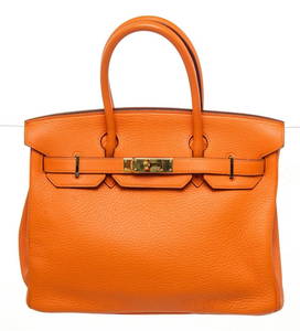 Hermes Orange Leather Birkin 30cm Satchel Bag