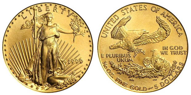 1999 $5 American Gold Eagle Coin: One 1999 $5 American Gold Eagle Coin.