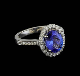 2.27 ctw Tanzanite and Diamond Ring - 14KT White Gold: One Ring featuring: 14KT White Gold weighing 3.28 grams containing one Tanzanite center stone with a total weight of 2.27ct and Diamonds with a total weight of 0.43ct.