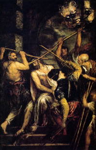 Titian - The Crowning with Thorns: Artist: Titian - Title: The Crowning with Thorns - Medium: Fine Art Giclee on Canvas - Image Size: Approximately 20 inches x 12.75 inches - Unframed on Unstretched Canvas - Biography: Tiziano