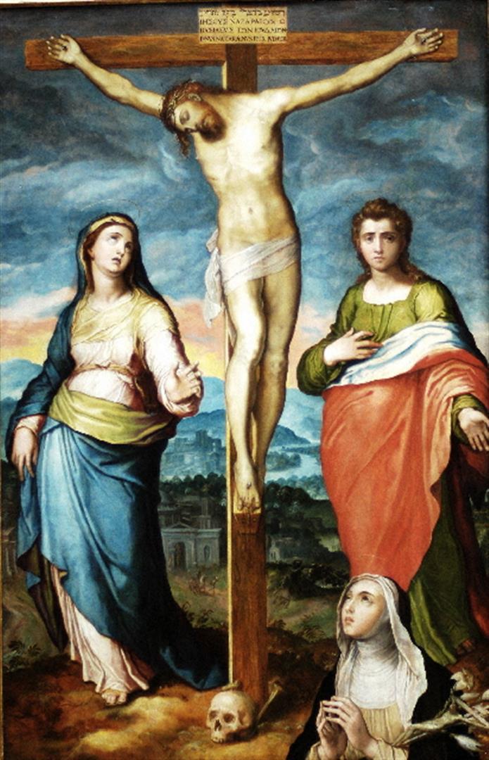 Marco Pino - Christ on the Cross: Artist: Marco Pino - Title: Christ on the cross - Medium: Fine Art Giclee on Canvas - Image Size: Approximately 32 inches x 20.75 inches - Unframed on Unstretched Canvas - Biography: Marco Pino or Mar