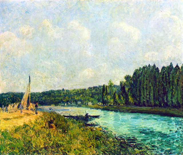 Alfred Sisley - The Banks of the Oise: Artist: Alfred Sisley - Title: The Banks of the Oise - Medium: Fine Art Reproduction Giclee on Canvas - Image Size: Approximately 17 inches x 20 inches - Unframed on Unstretched Canvas - Biography: Al