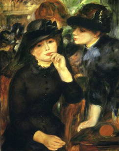 Renoir - Two Girls in Black 1881: Artist: Pierre-Auguste Renoir 1841-1919 - Title: Two Girls in Black 1881 - Medium: Fine Art Reproduction Giclee on Canvas - Image Size: Approximately 20 inches x 15.5 inches - Unframed on