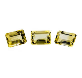 21.17 ctw.Natural Emerald Cut Citrine Quartz Parcel of Three: One natural emerald cut citrine quartz parcel of three with an exact weight of 21.17ctw., clarity is eye clean, slightly yellowish orange, medium light. Gemological Appraisals Services estimates the