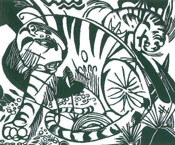 Franz Marc -Tiger: Artist: Franz Marc - Title: Tiger - Medium: Fine Art Reproduction Giclee on Canvas - Image Size: Approximately 16.5 inches x 20 inches - Unframed on Unstretched Canvas - Biography: Franz Moritz Wilhel