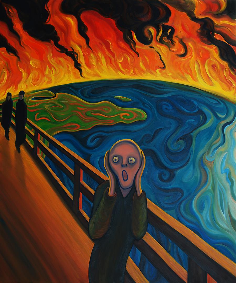 Bragg "Earth Scream": "Earth Scream" is a 24x20" giclee by Charles Lynn Bragg updating Munch's most famous image of man in distress, only this time the planet is on fire.