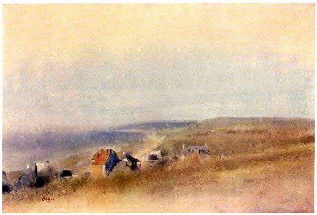 Edgar Degas - Houses On Cliffs Above A Bay: Artist: Degas - Title: Houses On Cliffs Above A Bay - Medium: Fine Art Reproduction Giclee on Archival Canvas - Image Size: Approximately 13.5 inches x 20 inches - Framed: Unframed on Unstretched Canv