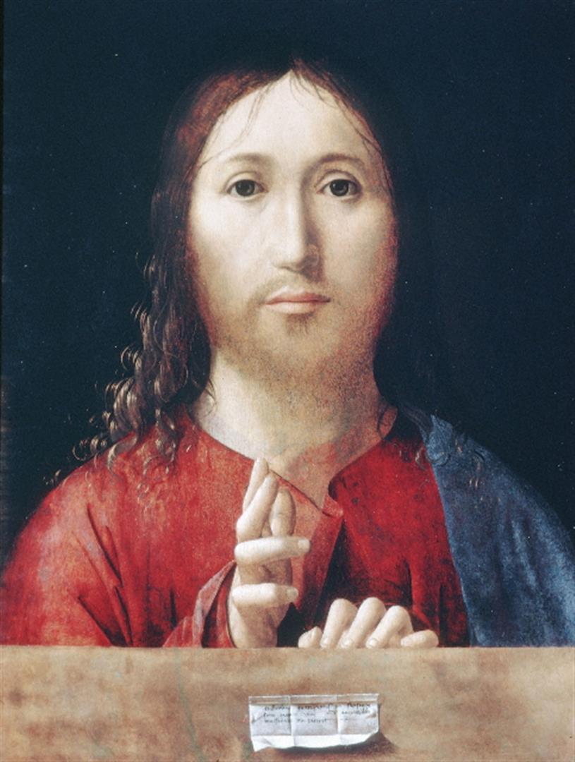 Antonello da Messina - Christ Blessing: Artist:Antonello da Messina - Title: Christ Blessing - Medium: Fine Art Giclee on Canvas - Image Size: Approximately 20 inches x 15 inches - Unframed on Unstretched Canvas - Biography: Antonello da Me