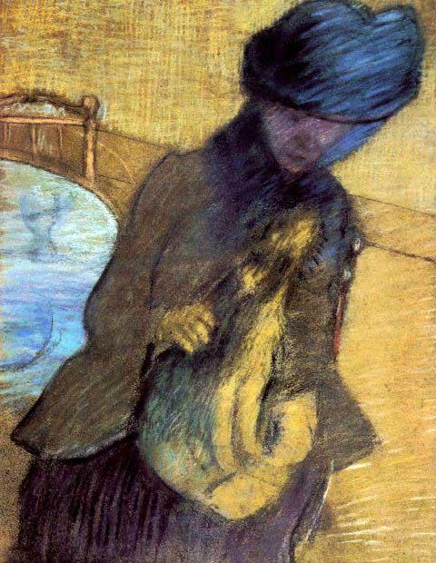 Edgar Degas - Mary Cassatt With Her Dog: Artist: Degas - Title: Mary Cassatt With Her Dog - Medium: Fine Art Reproduction Giclee on Archival Canvas - Image Size: Approximately 20 inches x 15.5 inches - Framed: Unframed on Unstretched Canvas 