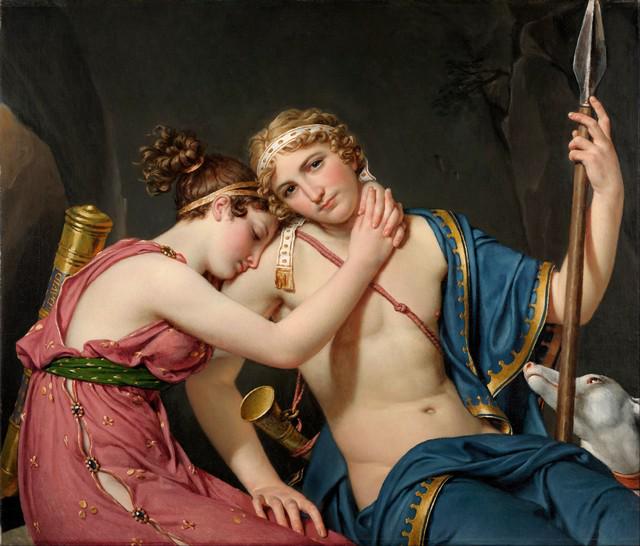 Jacques-Louis David - The Farewell of Telemachus and Eucharis: Artist: Jacques-Louis David - Title: The Farewell of Telemachus and Eucharis - Medium: Fine Art Reproduction Giclee on Canvas - Image Size: Approximately 17 inches x 20 inches - Unframed on Unstretche