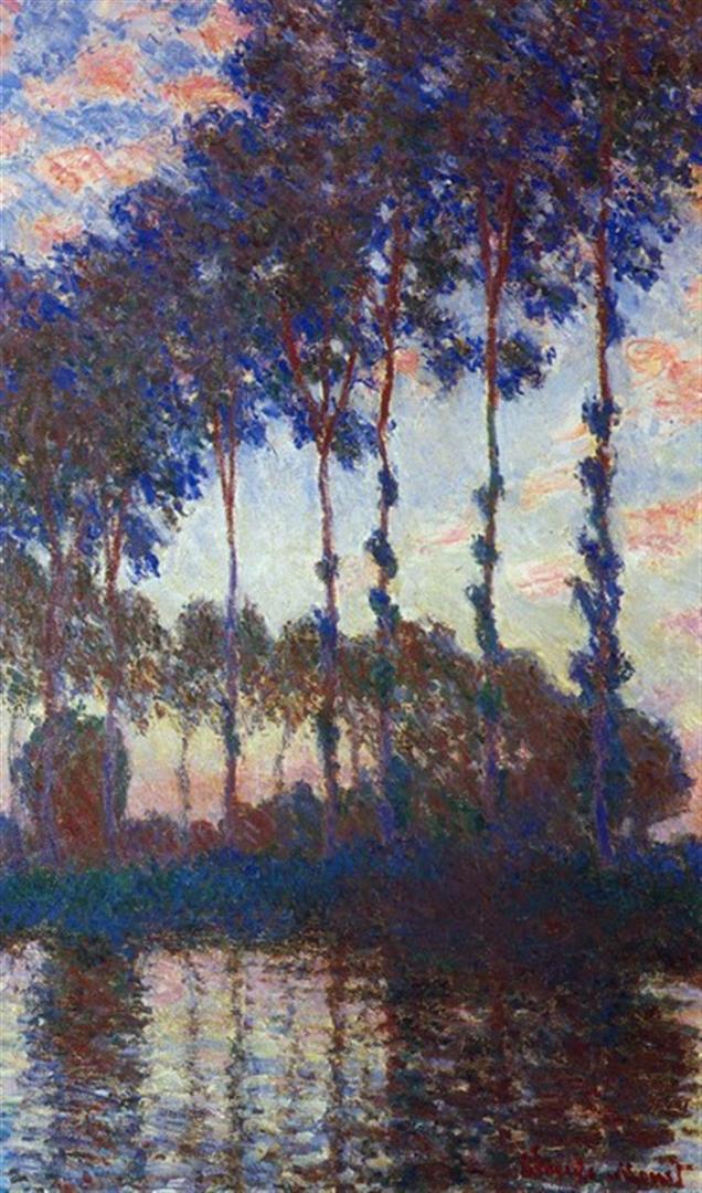 Claude Monet - Poplars, Sunset: Artist: Claude Monet - Title: Poplars, Sunset - Medium: Fine Art Reproduction Giclee on Canvas - Image Size: Approximately 32 inches x 18.75 inches - Unframed on Unstretched Canvas - Biography: Claude