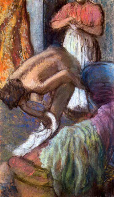 Edgar Degas - The Strengthening After The Bathwater: Artist: Degas - Title: The Strengthening After The Bathwater - Medium: Fine Art Reproduction Giclee on Archival Canvas - Image Size: Approximately 20 inches x 11.5 inches - Framed: Unframed on Unstret