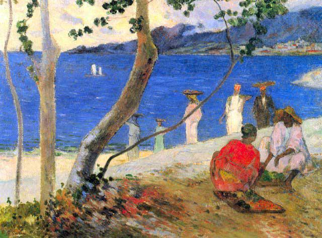 Paul Gauguin - Beach Scene: Artist: Paul Gauguin - Title: Beach Scene - Medium: Fine Art Reproduction Giclee on Canvas - Image Size: Approximately 14.75 inches x 20 inches - Unframed on Unstretched Canvas - Biography: French pos
