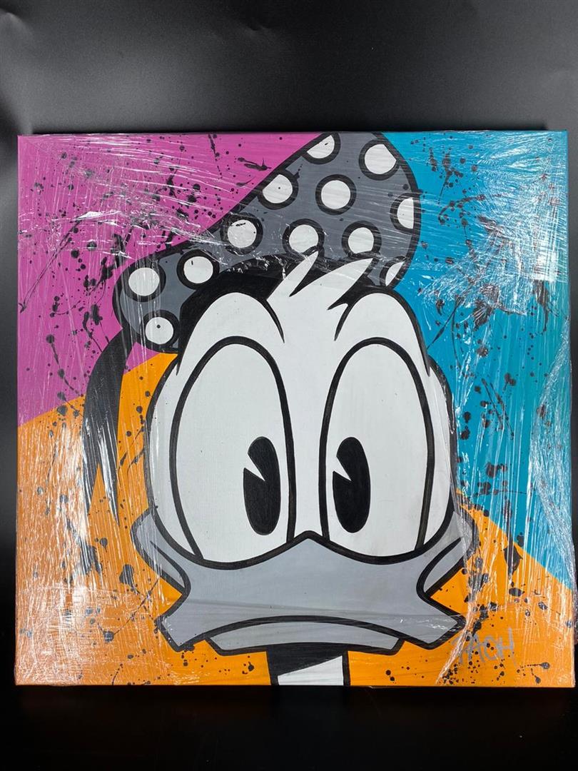 Paulina Del Mar "Donald Duck": Paulina Del Mar "Black and White Donald Duck (Walt Disney)" Original Acrylic on Stretched Canvas Dimensions: 24 x 24 inches Original, One of a Kind