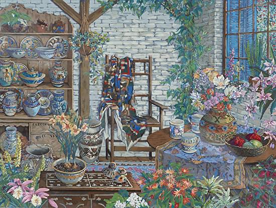Interior With Chair by John Powell: John Powell's 24x32" signed limited edition serigraph on paper