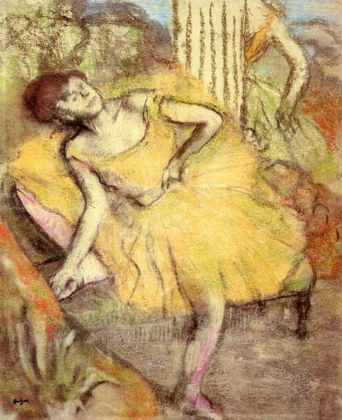 Edgar Degas - Sitting Dancer With The Right Leg Up: Artist: Degas - Title: Sitting Dancer With The Right Leg Up - Medium: Fine Art Reproduction Giclee on Archival Canvas - Image Size: Approximately 20 inches x 16.25 inches - Framed: Unframed on Unstret