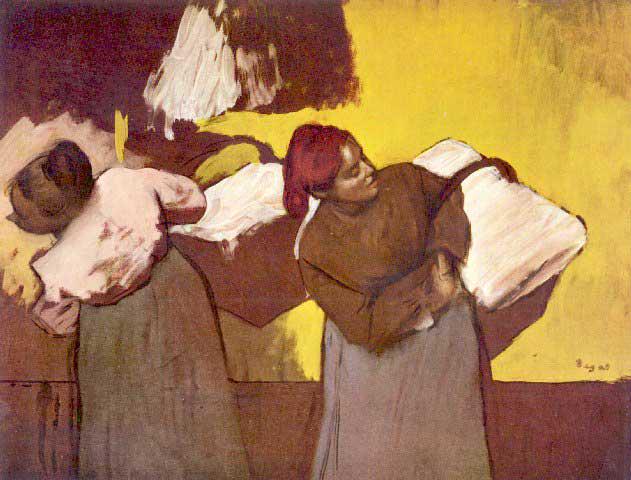 Edgar Degas - Two Washer Women: Artist: Degas - Title: Two Washer Women - Medium: Fine Art Reproduction Giclee on Archival Canvas - Image Size: Approximately 15.25 inches x 20 inches - Framed: Unframed on Unstretched Canvas - Edgar 