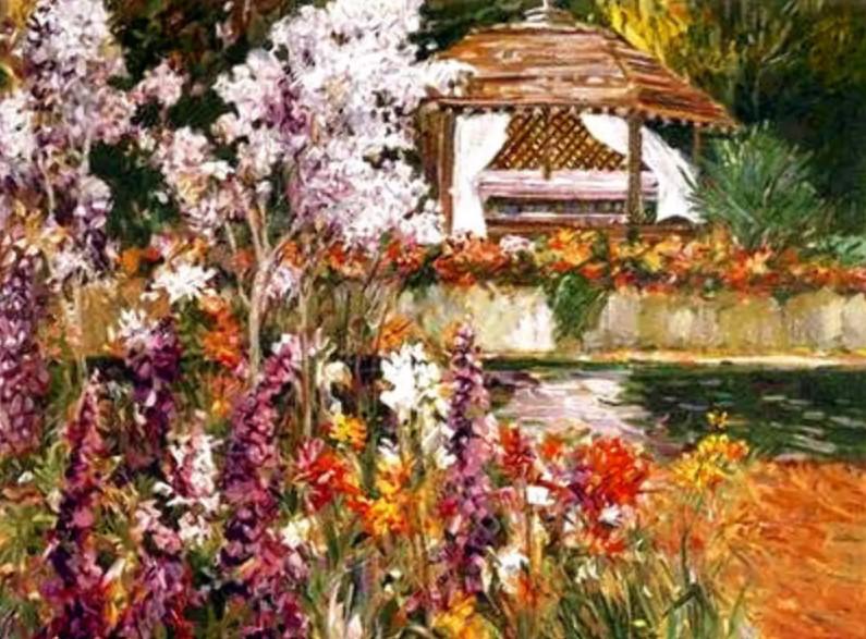 The Gazebo by Henri Plisson on canvas: Serigraph on canvas, 25 x 33.5, unframed w/COA