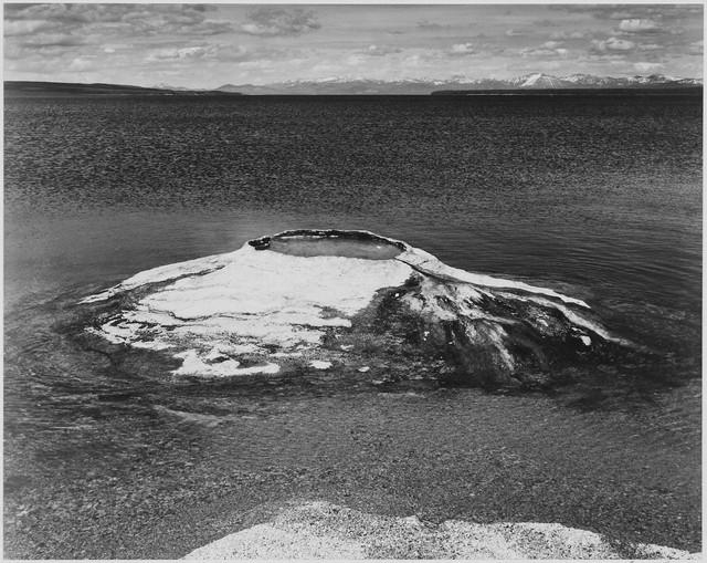 Adams - The Fishing Cone - Yellowstone Lake: Artist: Ansel Adams - Title: The Fishing Cone - Yellowstone Lake - Medium: Fine Art Reproduction Giclee on Canvas - Image Size: Approximately 16 inches x 20 inches - Unframed on Unstretched Canvas - B