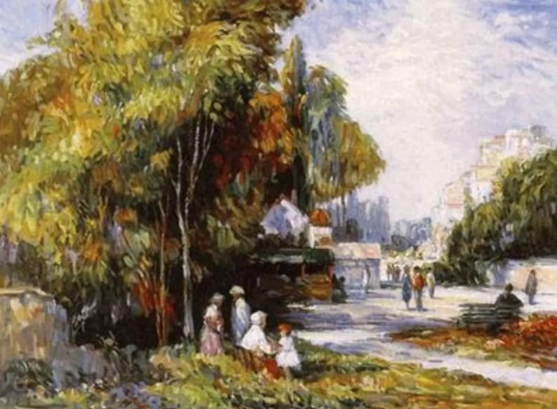 Sunday Outing by Henri Plisson on canvas: Serigraph on canvas, 30 x 22.5, unframed w/COA