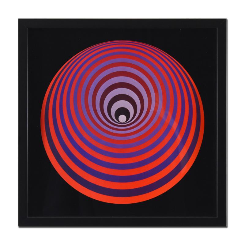 Oervegn by Vasarely (1908-1997): Oervegn by Vasarely (1908-1997). "Oervegn (1968)"is a heliogravure print on paper by Victor Vasarely (1908-1997). This piece comes custom framed. Includes Letter of Authenticity. Measures approx. 17" 