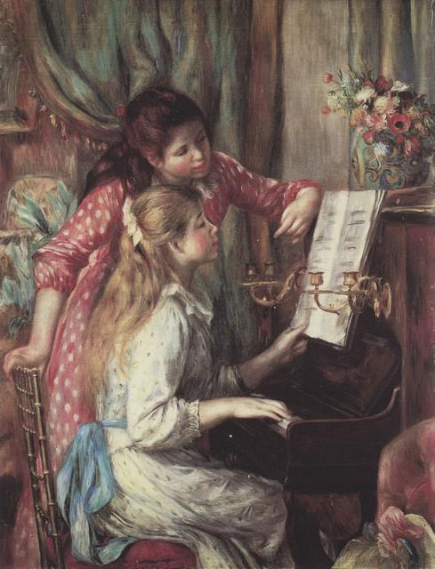 Renoir - Young Girls At The Piano [2]: Artist: Pierre-Auguste Renoir 1841-1919 - Title: Young Girls At The Piano [2] - Medium: Fine Art Reproduction Giclee on Canvas - Image Size: Approximately 32 inches x 24.5 inches - Unframed on Unstret