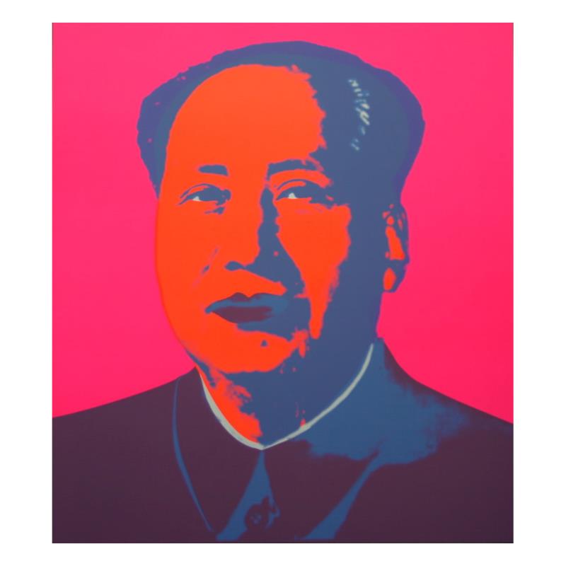Mao Pink by Warhol, Andy: Mao Pink by Warhol, Andy. "Mao Pink" is a silk screen print on paper (open edition) from Sunday B Morning featuring the works of Andy Warhol. The piece is stamped in blue on the back with "Published b