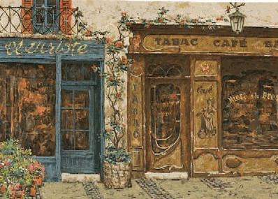 Cafe Tabac by Victor Shvaiko: Serigraph on canvas by Victor Shvaiko, 16 x 12, unframed w/COA