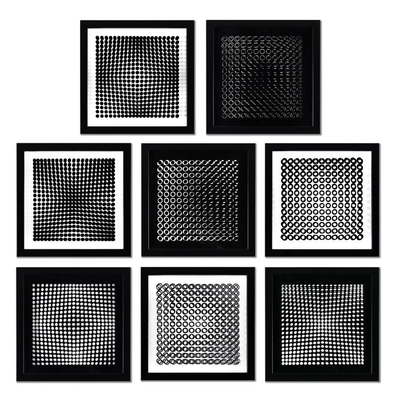 Trois Dimensions Optique de la serie Cinetiques (Set of 8) by Vasarely (1908-199: Trois Dimensions Optique de la serie Cinetiques (Set of 8) by Vasarely (1908-1997). "Trois Dimensions Optique de la série Cinetiques" is a set of 8 dimensional artworks, published in 1973, by Victor 