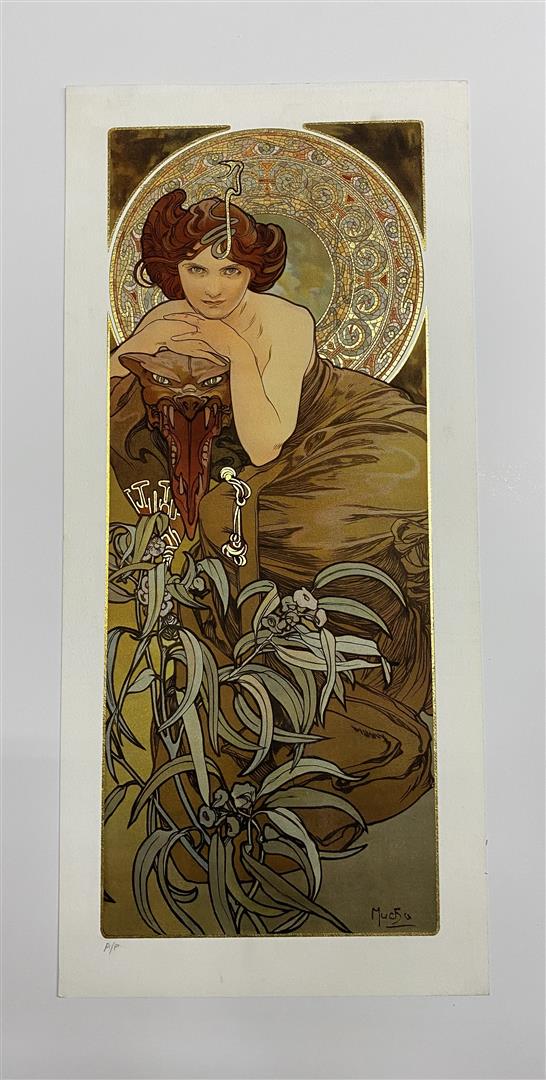 Emerald by Alphonse Mucha: Lithograph 32x15, Unframed by Alphonse Mucha