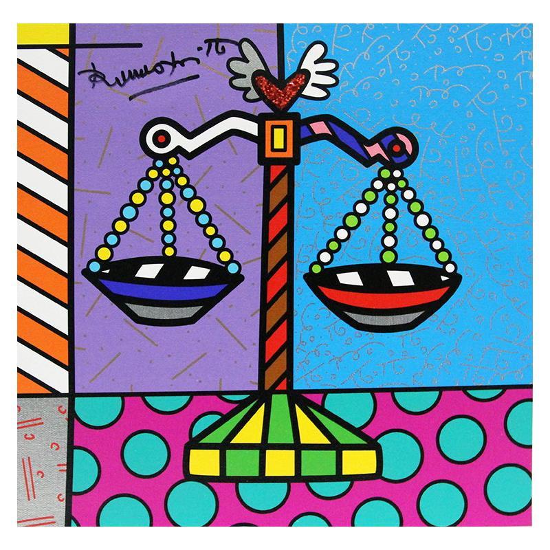 Libra by Britto, Romero: Libra by Britto, Romero. "Libra" is a limited edition giclee on canvas by Romero Britto. The piece is numbered, hand signed by the artist, and comes with a Certificate of Authenticity. Measures approx
