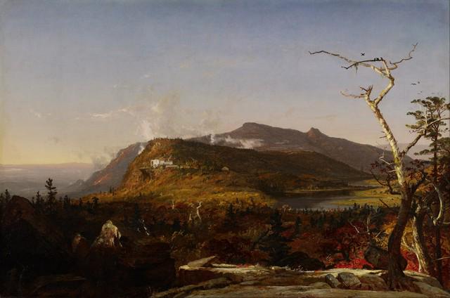 Jasper Francis Cropsey - Catskill Mountain House: Artist: Jasper Francis Cropsey - Title: Catskill Mountain House - Medium: Fine Art Giclee on Canvas - Image Size: Approximately 13.25 inches x 20 inches - Framed: Unframed on Unstretched Canvas - Biog