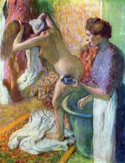 Edgar Degas - After Bathing #1: Artist: Degas - Title:After Bathing #1 - Medium: Fine Art Reproduction Giclee on Archival Canvas - Image Size: Approximately 20 inches x 15.25 inches - Framed: Unframed on Unstretched Canvas - Edgar D