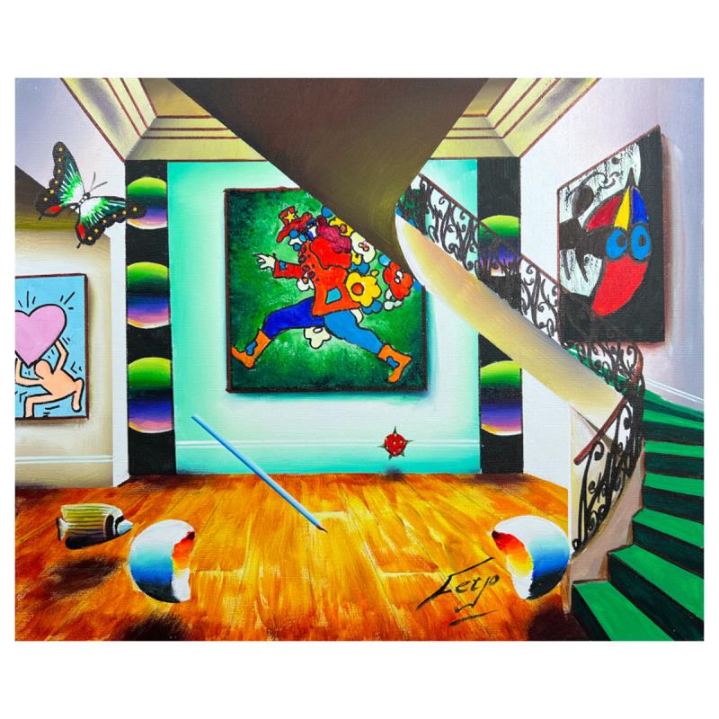 Peter Max, Miro & Haring on a Run by Ferjo Original: "Peter Max, Miro & Haring on a Run" is an original painting, oil on stretched canvas, by Ferjo. Hand signed by the artist, this piece comes with a letter of authenticity. Measures approximately 20" x