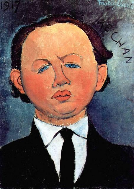 Amedeo Modigliani - Portrait of Mechan: Artist : Amedeo Modigliani - Title: Portrait of Mechan - Medium: Fine Art Reproduction Giclee on Canvas - Image Size: Approximately 20 inches x 14 inches - Unframed on Unstretched Canvas - Biography: