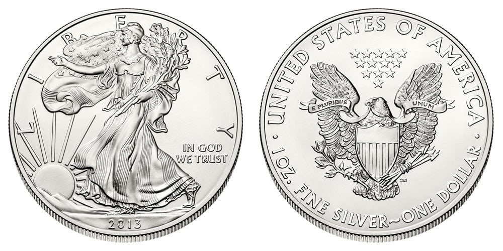 2013 American Silver Eagle .999 Fine Silver Dollar Coin: One 2013 American Silver Eagle .999 Fine Silver Dollar Coin.