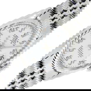 Rolex Ladies Stainless White Arabic Date Wristwatch: One Ladies Pre Owned Stainless Steel Rolex Date Polished Bright with Satin Finish, Serviced & Electronically Tested, Rolex Stainless Steel Case: 26mm, Rolex Stainless Steel Crown, Rolex Bezel: Rolex W