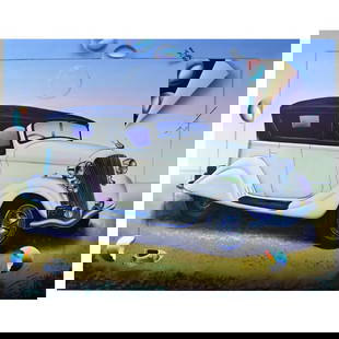 Model Car by Ferjo Original: "Model Car" is an original painting, oil on stretched canvas, by Ferjo. Hand signed by the artist, this piece comes with a letter of authenticity. Measures approx. 50" x 60" (image).