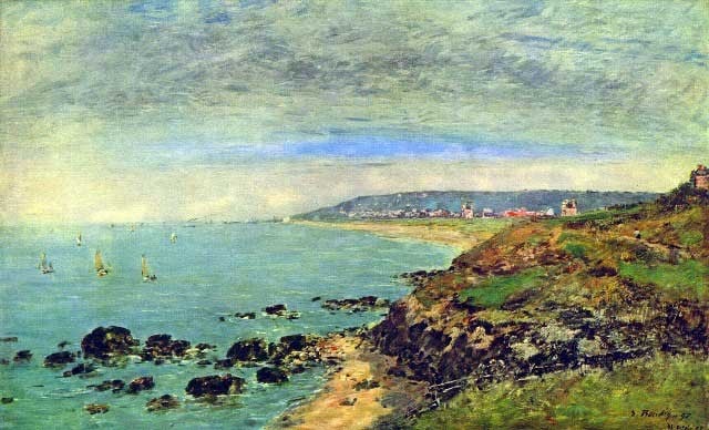 Eugene Louis Boudin - Atlantic Coast Near Benerville: Artist: Eugene Louis Boudin - Title: Atlantic Coast Near Benerville - Medium: Fine Art Reproduction Giclee on Canvas - Image Size: Approximately 12 inches x 20 inches - Unframed on Unstretched Canvas