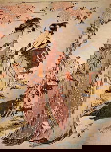 Hokusai - Two Women: Artist: Katsushika Hokusai - Title: Two Women - Medium: Fine Art Giclee on Canvas - Image Size: Approximately 20 inches x 14.5 inches - Unframed on Unstretched Canvas - Biography: ( c. 31 October 1760