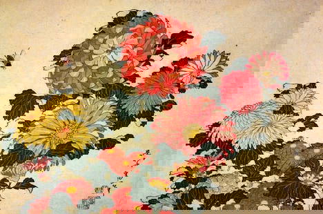 Hokusai - Chrysanthemum and Bee: Artist: Katsushika Hokusai - Title: Chrysanthemum and Bee - Medium: Fine Art Giclee on Canvas - Image Size: Approximately 21.25 inches x 32 inches - Unframed on Unstretched Canvas - Biography: ( c. 31