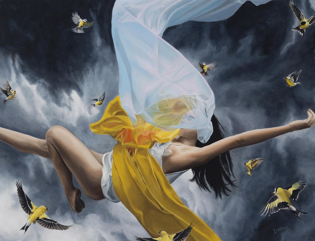 Falling by DELLORCO: DELLORCO has created this 36x28" mesmerizing s/n giclee on canvas. W/COA
