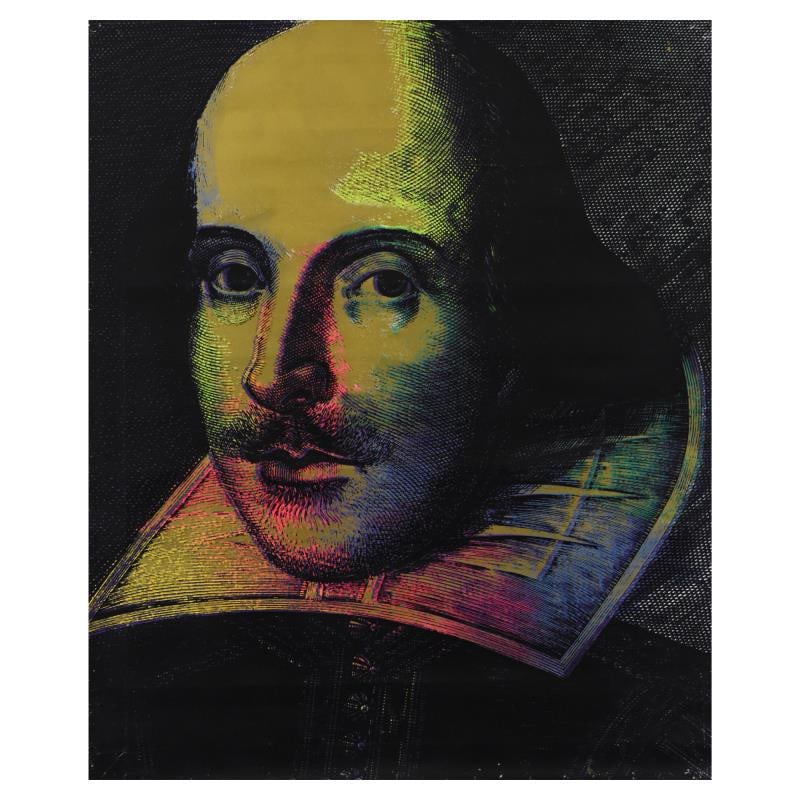 Shakespeare by Steve Kaufman (1960-2010): "Shakespeare" is a hand painted, hand pulled limited edition silkscreen on canvas by Andy Warhol protege, Steve Kaufman (1960-2010). This piece is numbered 67/195 and hand signed inverso by the artist