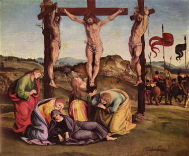 Luca Signorelli - Crucifixion: Artist: Luca Signorelli - Title: Crucifixion - Medium: Fine Art Giclee on Canvas - Image Size: Approximately 32 inches x 26.5 inches - Unframed on Unstretched Canvas - Biography: Luca Signorelli (c. 1