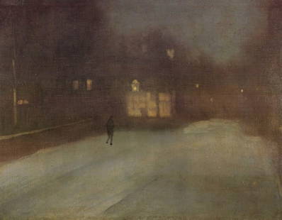 James Abbott McNeill Whistler - Nocturne Grey and Gold Snow in Chelsea: Artist: James Abbott McNeill Whistler - Title: Nocturne Grey and Gold Snow in Chelsea - Medium: Fine Art Reproduction Giclee on Canvas - Image Size: Approximately 15.5 inches x 20 inches - Unframed on