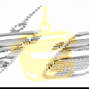Vintage 14k Yellow Gold Mechanical Detailed Typewriter Collectible Charm Pendant: A vintage solid 14k yellow gold mechanical detailed typewriter pendant charm. The pendant weighs a total of 3.24 grams, measures 19.90x17.60mm including the bail, and the inside of the bail measures 3