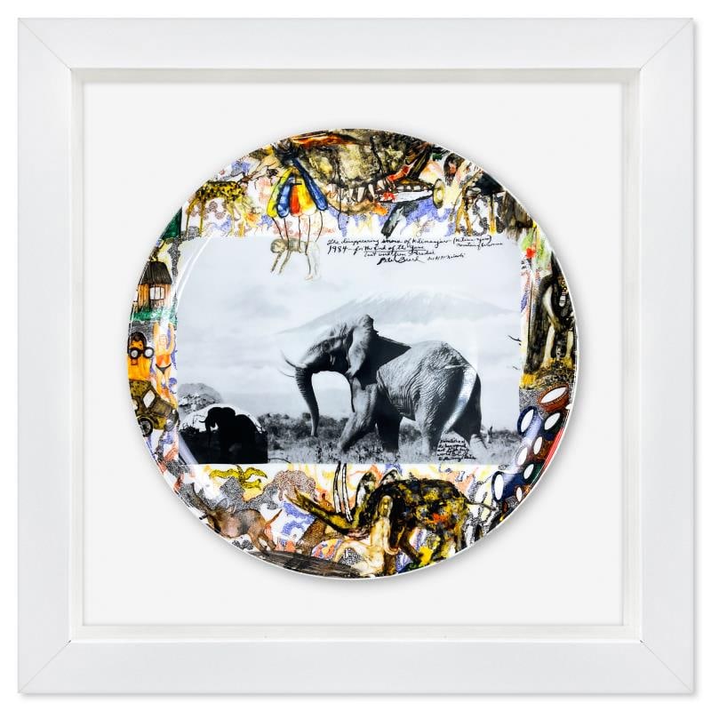 Snows of Kilimanjaro by Peter Beard (1938-2020): "Snows of Kilimanjaro" is a limited edition plate by Peter Beard (1938-2020). This plate is custom framed and floated on linen. Includes Letter of Authenticity. Measures approx. 15.5" x 15.5" (frame),