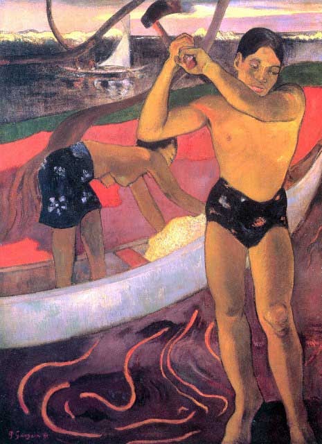 Paul Gauguin - Man with Ax: Artist: Paul Gauguin - Title: Man with Ax - Medium: Fine Art Reproduction Giclee on Canvas - Image Size: Approximately 20 inches x 14.5 inches - Unframed on Unstretched Canvas - Biography: French post